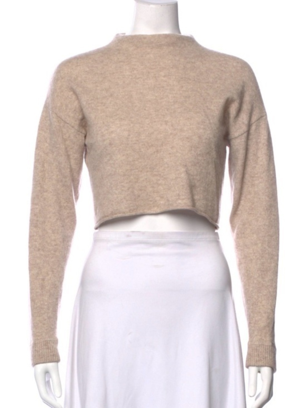 Reformation Recycled Cashmere Mock Neck Cropped Sweater - Oatmeal - Size S